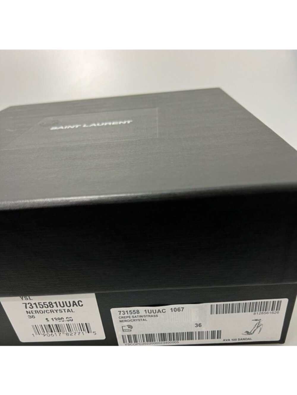 Saint Laurent Ava Sandals Crepe Satin with Rhinestones Black Silver EU 36/US 6 - Picture 9 of 9